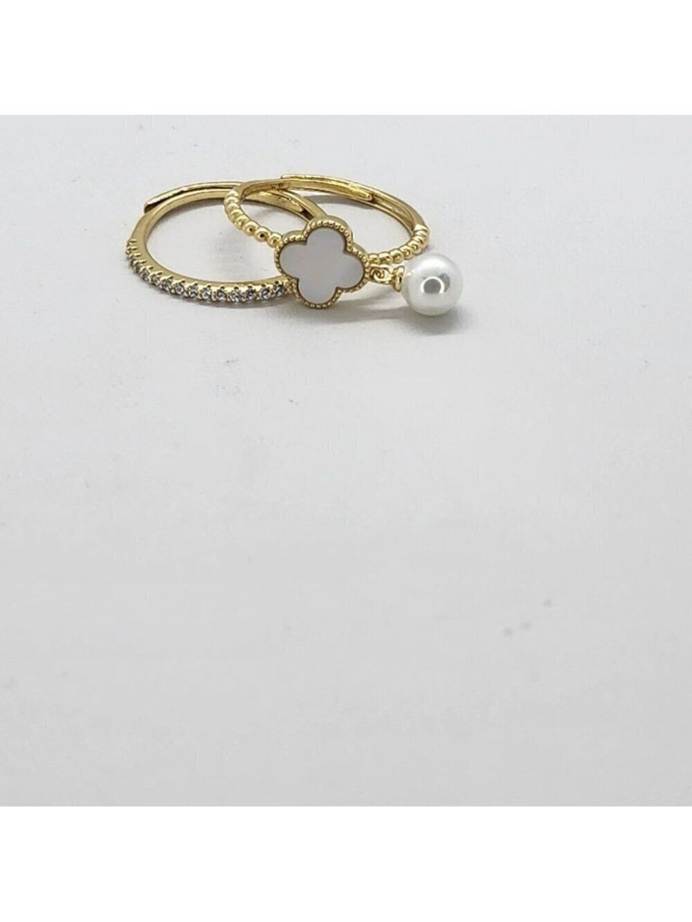 Brand New Sterling Silver 925 White Opal Clover Pearl 2 pc Ring - Picture 5 of 5